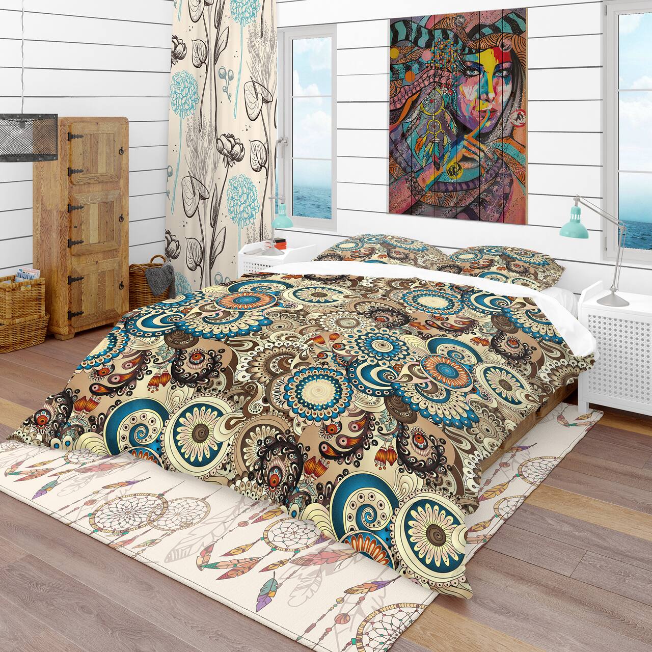 Designart 'Floral Pattern with Doodles & Cucumbers' Bohemian & Eclectic Bedding Set - Duvet Cover & Shams